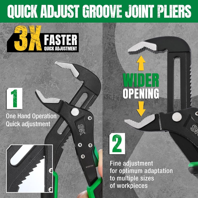 SK 8-Inch Quick Adjust Groove Joint Pliers, Water Pump Pliers, Premium CR-V Construction, SureGrip V-Jaw Design with Comfortable Grips - Image 5